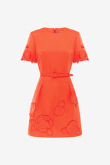 Aurelie Appliqué Short Sleeve Mini Dress - Saffron Dress Mini