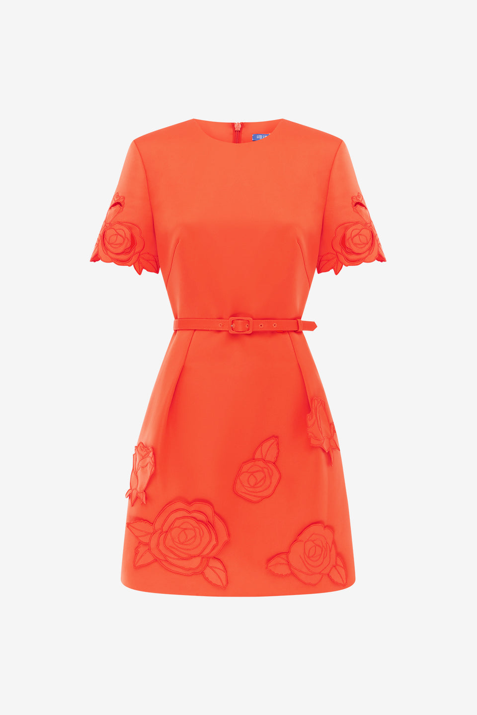 Exclusive LEO LIN Aurelie Applique Short Sleeve Mini Dress - Saffron
