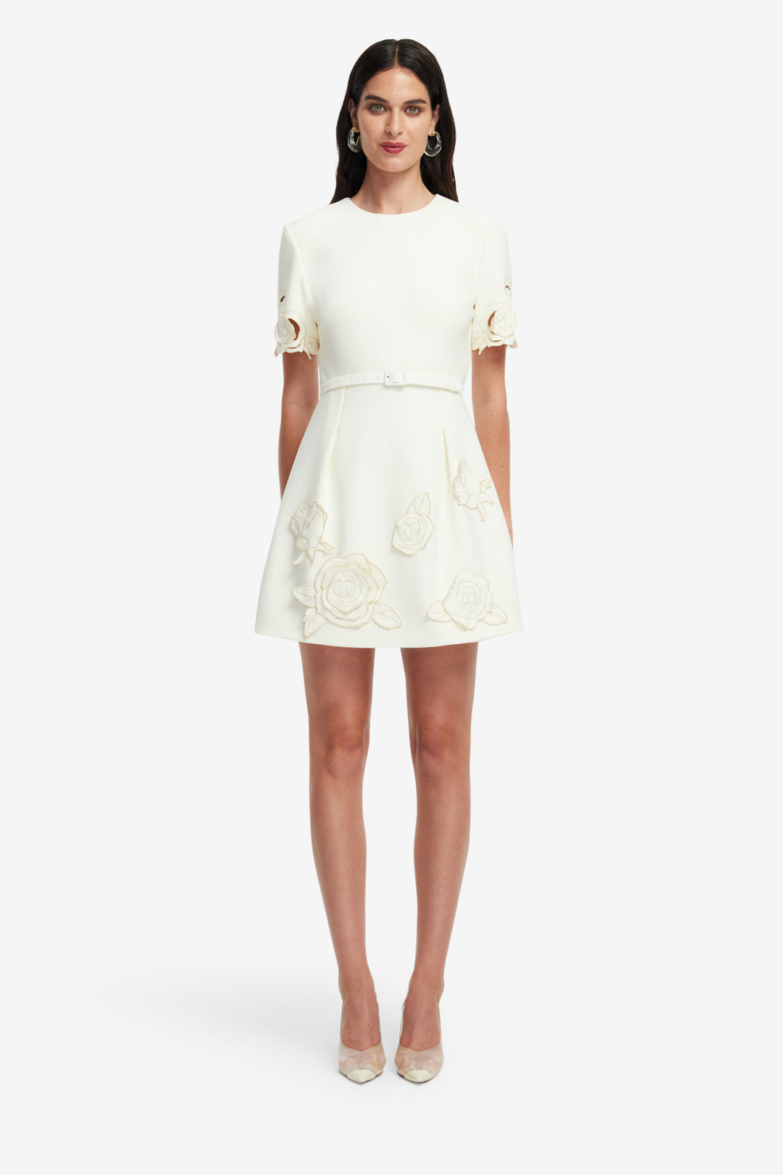 Aurelie Appliqu Short Sleeve Mini Dress - Vanilla LEO LIN Aurelie Appliqu Short Sleeve Mini Dress - Vanilla LEO LIN