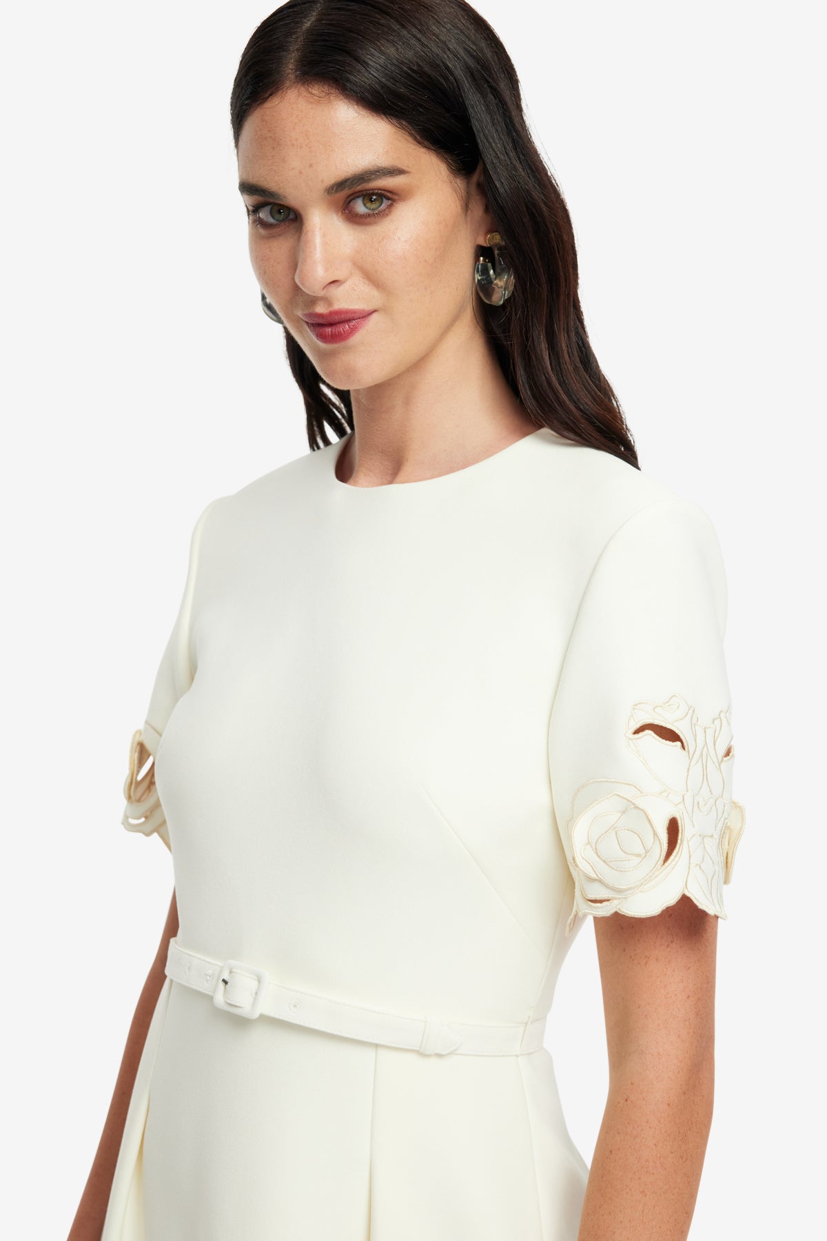 Aurelie Appliqué Short Sleeve Mini Dress - Vanilla – LEO LIN Aurelie Appliqué Short Sleeve Mini Dress - Vanilla – LEO LIN
