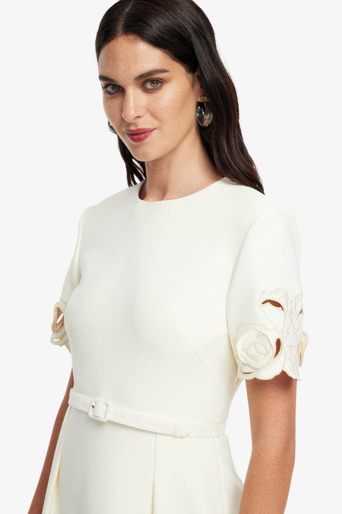 Aurelie Appliqu Short Sleeve Mini Dress - Vanilla LEO LIN Aurelie Appliqu Short Sleeve Mini Dress - Vanilla LEO LIN