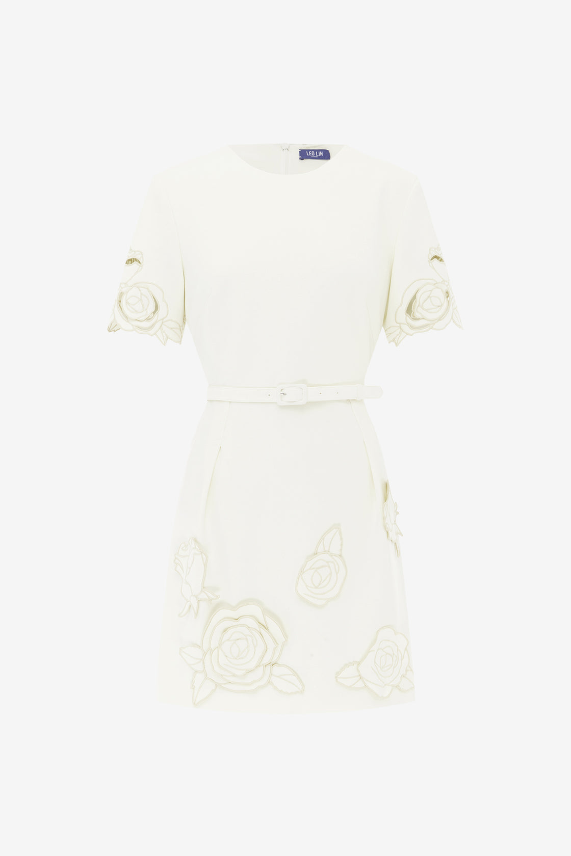 Exclusive LEO LIN Aurelie Applique Short Sleeve Mini Dress - Vanilla
