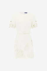 Aurelie Appliqué Short Sleeve Mini Dress - Vanilla Dress Mini