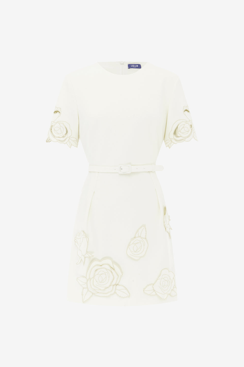 Exclusive LEO LIN Aurelie Applique Short Sleeve Mini Dress - Vanilla