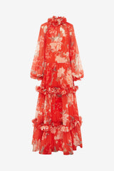 Angela Ruffled Maxi Dress - Saffron Peony Print Dress Maxi