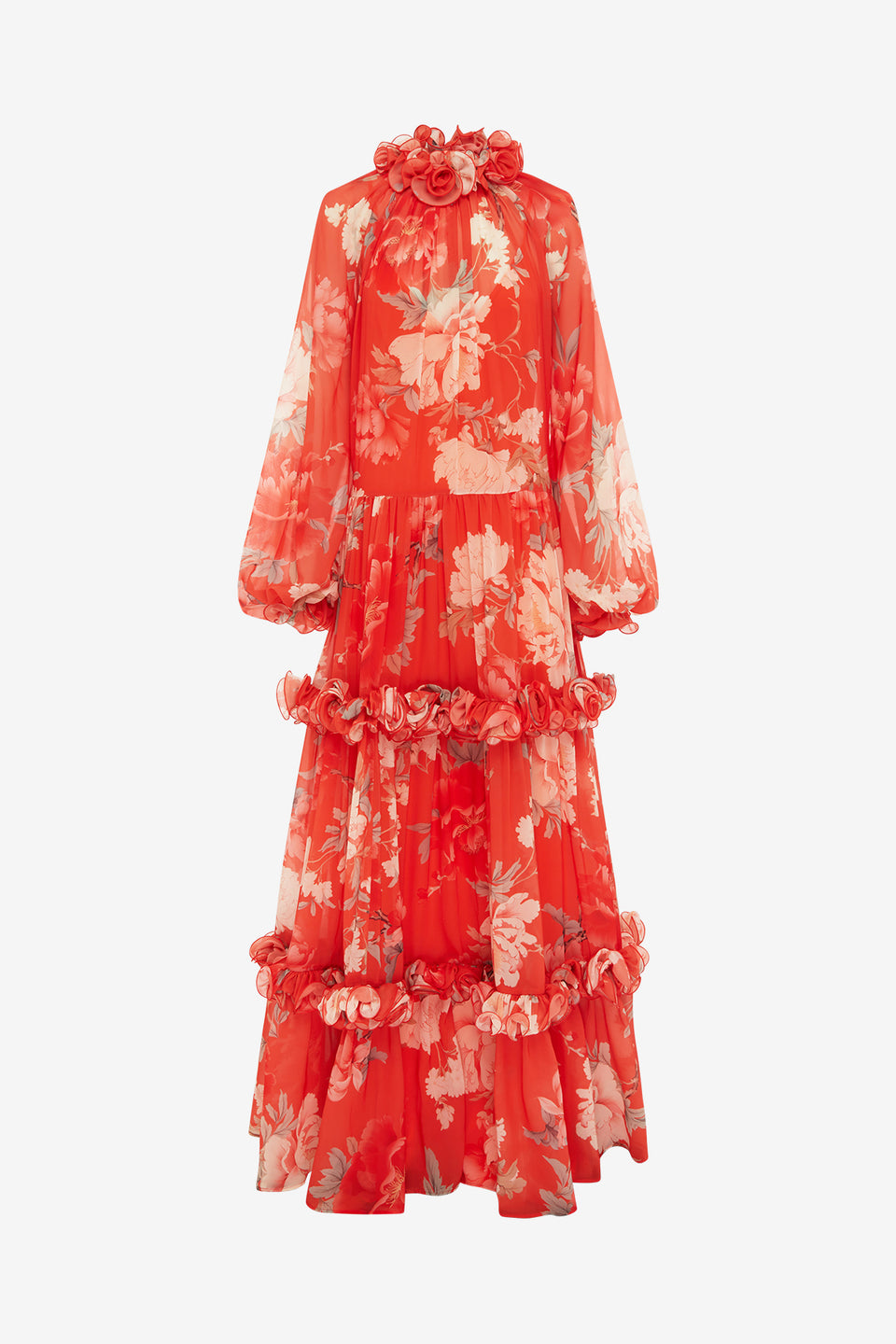 Exclusive LEO LIN Angela Ruffled Maxi Dress - Saffron Peony Print