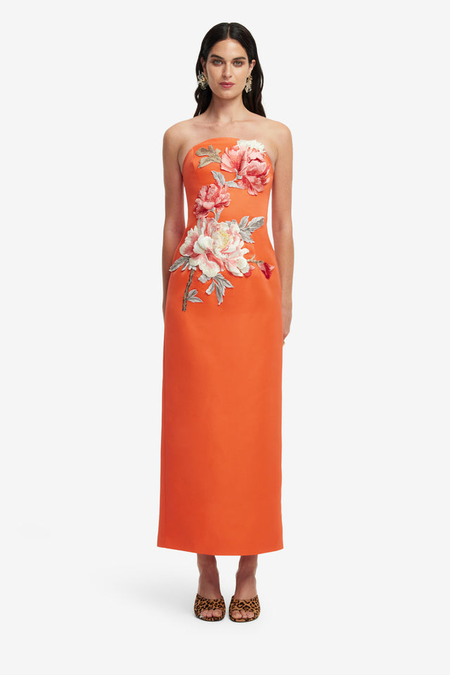Exclusive LEO LIN Ava Applique Floral Bustier Maxi Dress - Saffron