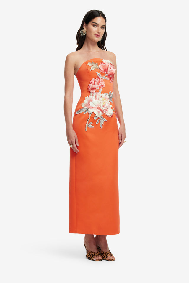 Exclusive LEO LIN Ava Applique Floral Bustier Maxi Dress - Saffron