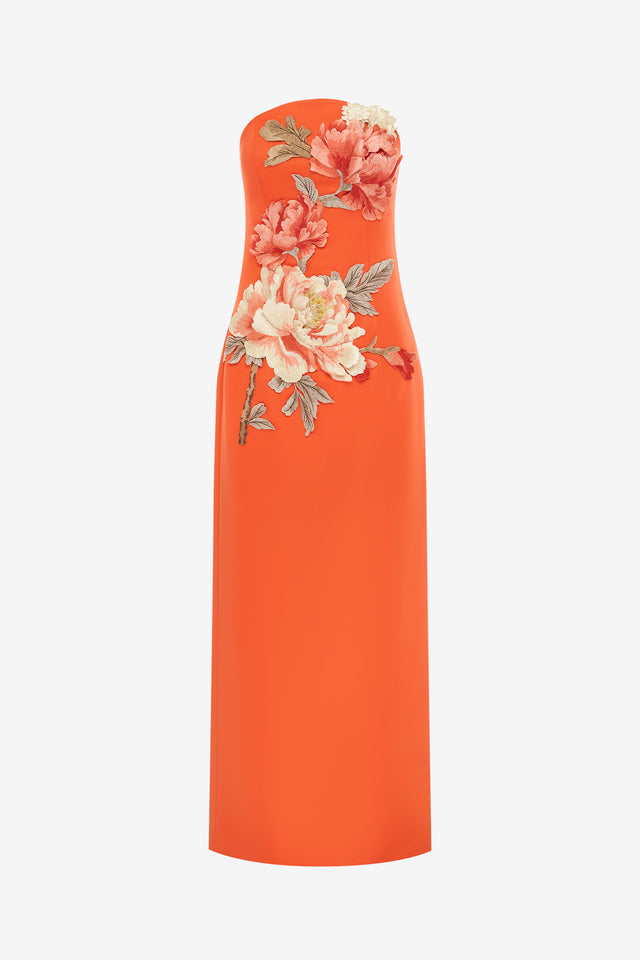 Exclusive LEO LIN Ava Applique Floral Bustier Maxi Dress - Saffron