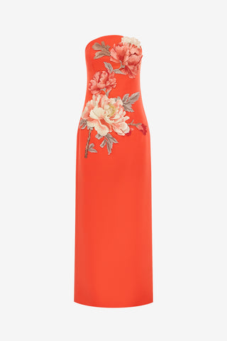 Exclusive LEO LIN Ava Applique Floral Bustier Maxi Dress - Saffron