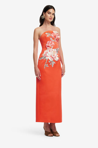 Exclusive LEO LIN Ava Applique Floral Bustier Maxi Dress - Saffron