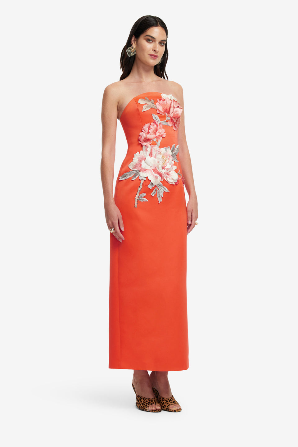 Exclusive LEO LIN Ava Applique Floral Bustier Maxi Dress - Saffron
