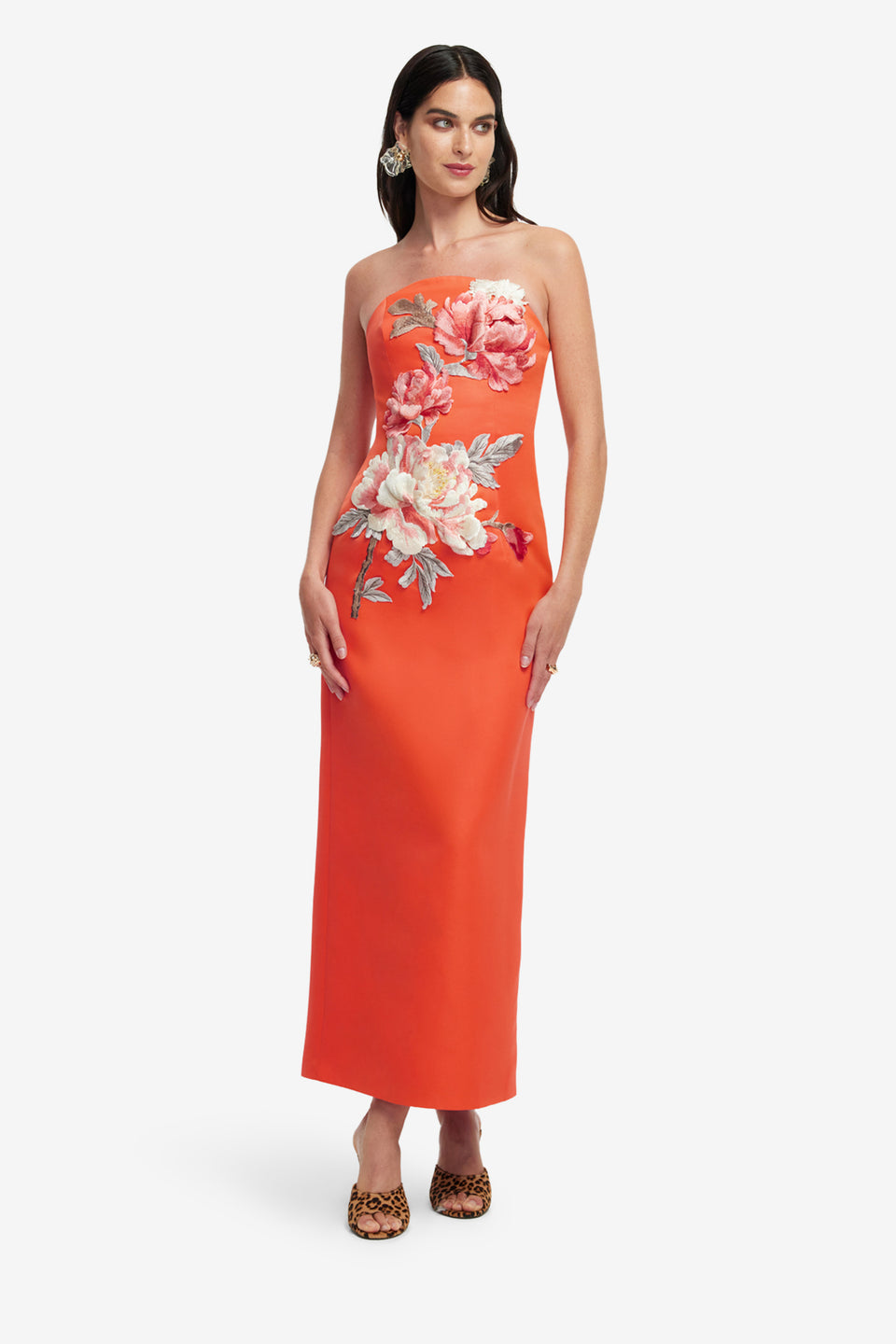 Exclusive LEO LIN Ava Applique Floral Bustier Maxi Dress - Saffron