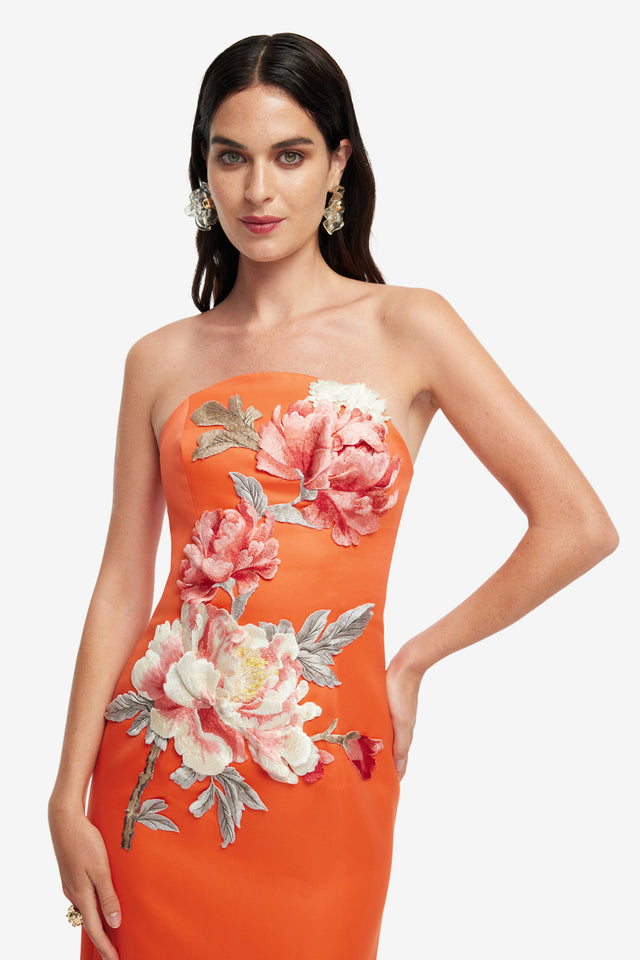 Exclusive LEO LIN Ava Applique Floral Bustier Maxi Dress - Saffron