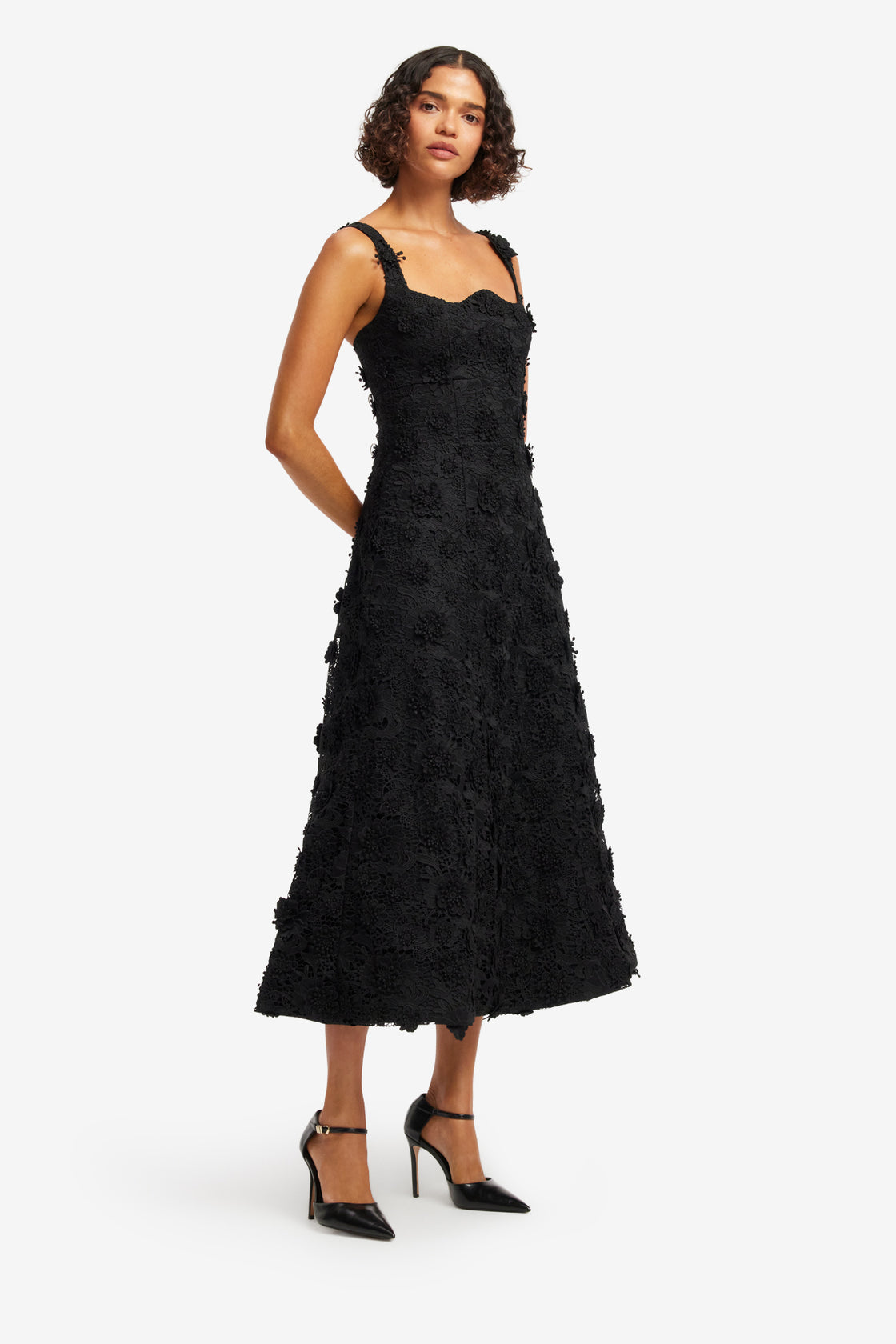 Exclusive LEO LIN Odette Lace Midi Dress - Ebony
