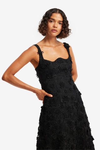 Exclusive LEO LIN Odette Lace Midi Dress - Ebony