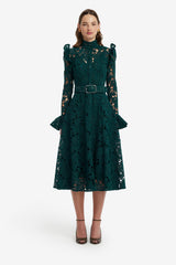 Aliyah Lace Butterfly Sleeve Midi Dress - Emerald Dress Midi