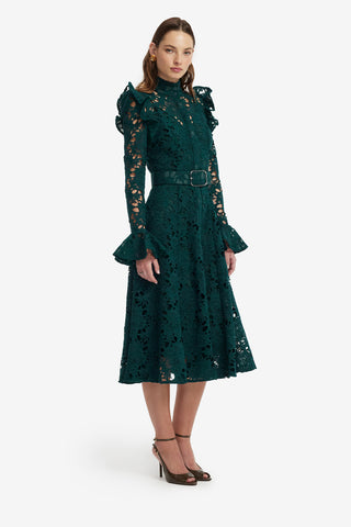 Aliyah Lace Butterfly Sleeve Midi Dress - Emerald Dress Midi