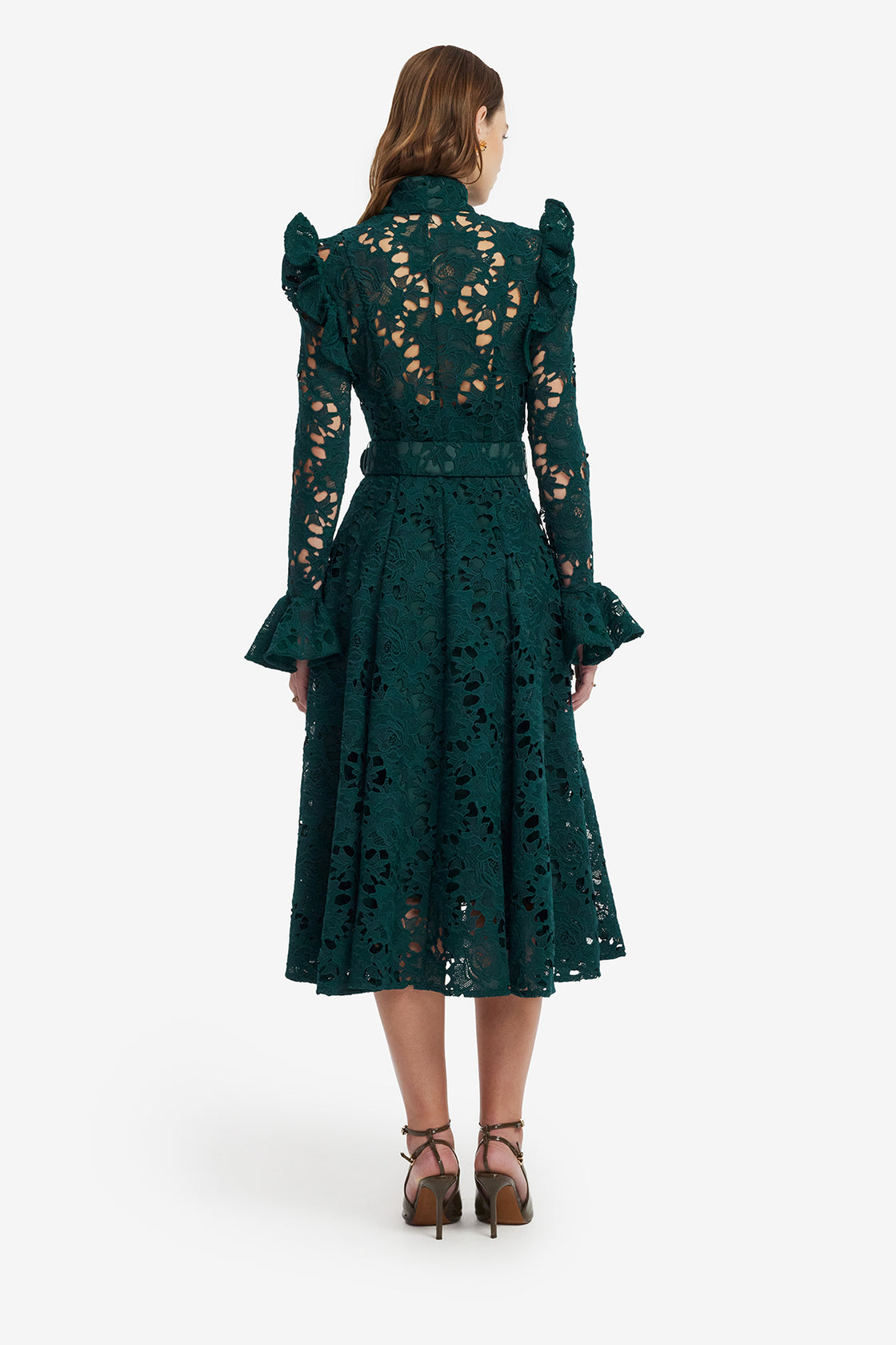 Aliyah Lace Butterfly Sleeve Midi Dress - Emerald Dress Midi