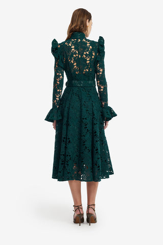 Aliyah Lace Butterfly Sleeve Midi Dress - Emerald Dress Midi