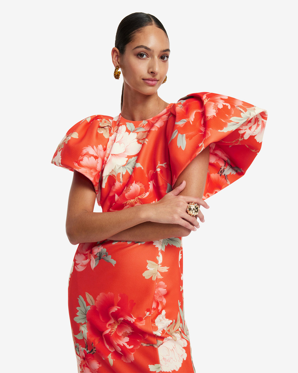 leo lin lucinda dress sachinidilanka wears the Lucinda Tweed Petal Maxi Dress, from the Downtown Collection. #leolin #downtown #prefall25