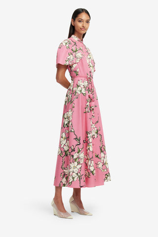 Exclusive LEO LIN Bianca Short Sleeve Midi Dress - Pink Magnolia Print