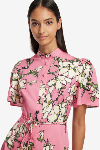 Exclusive LEO LIN Bianca Short Sleeve Midi Dress - Pink Magnolia Print