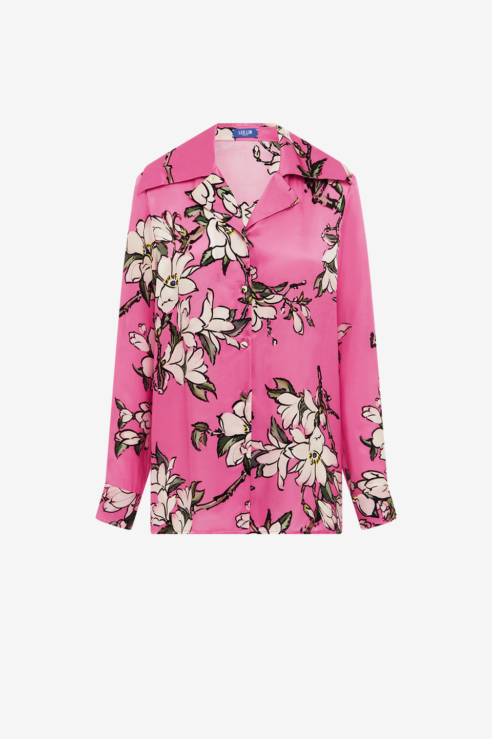 Exclusive LEO LIN Sandra Silk Blouse - Pink Magnolia Print