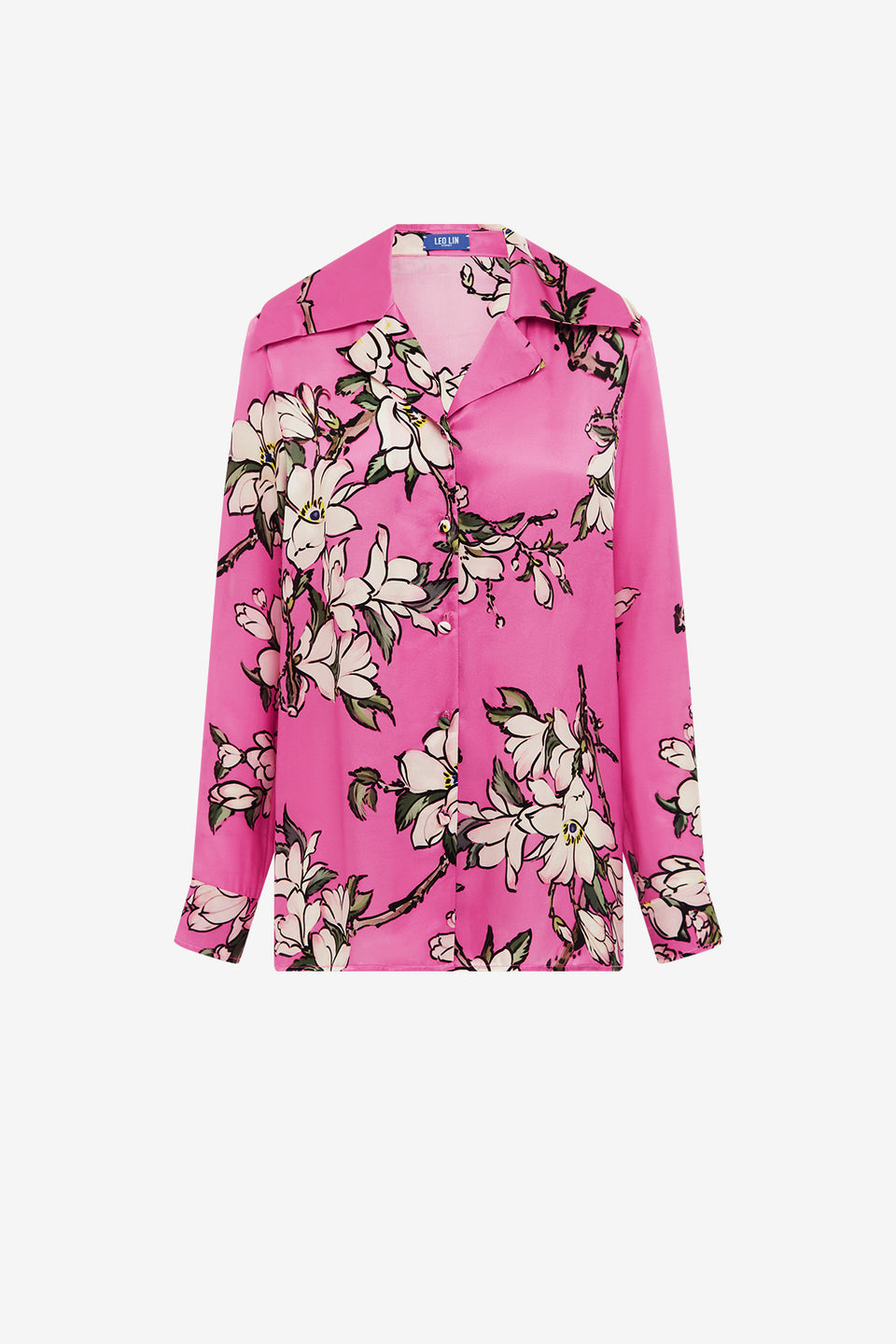Exclusive LEO LIN Sandra Silk Blouse - Pink Magnolia Print