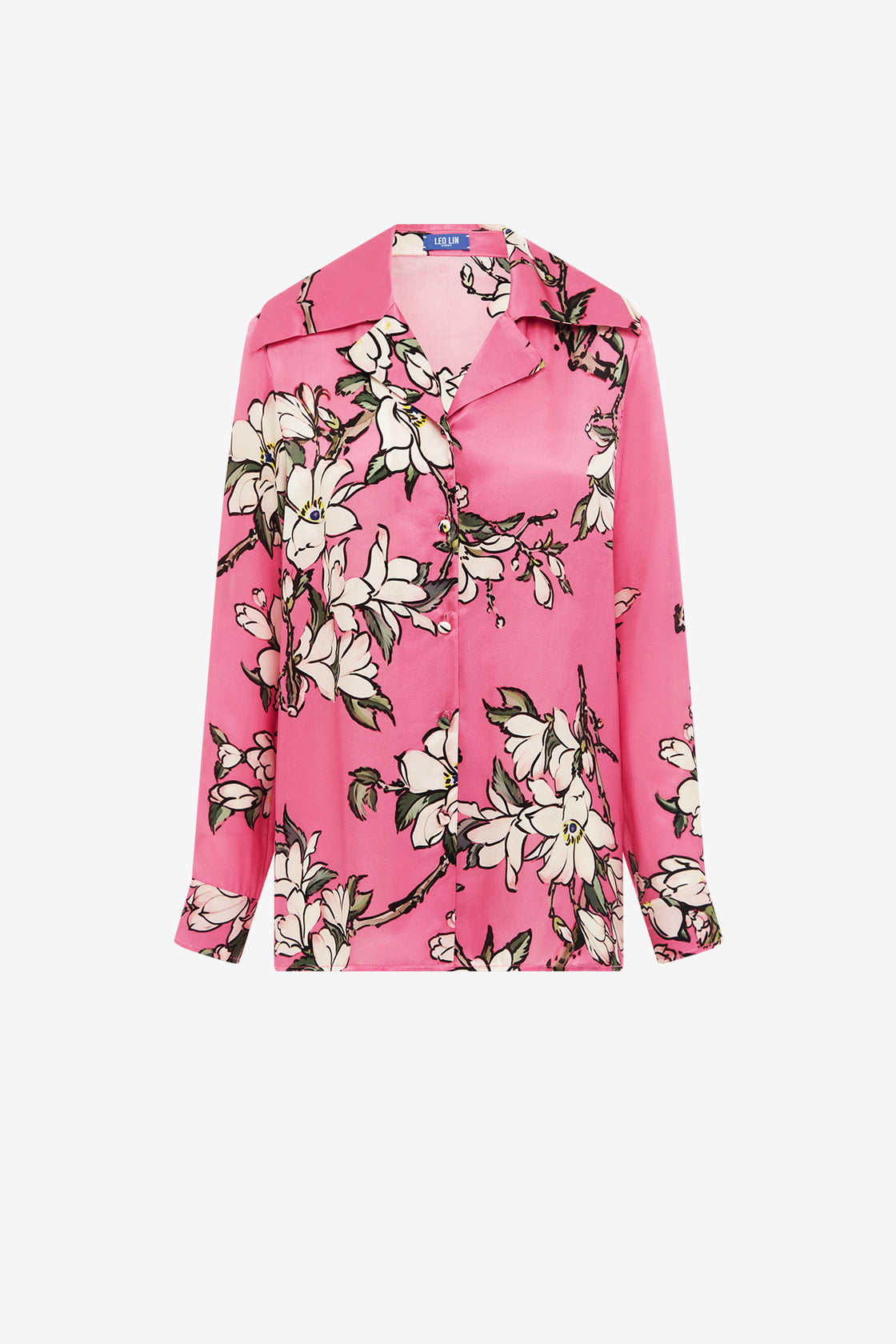 Exclusive LEO LIN Sandra Silk Blouse - Pink Magnolia Print