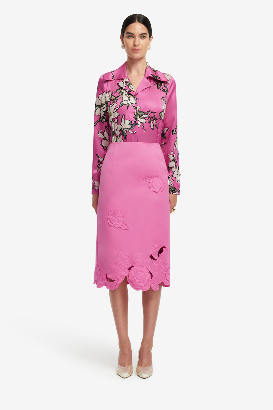 Exclusive LEO LIN Carly Appliqué Midi Skirt - Pink