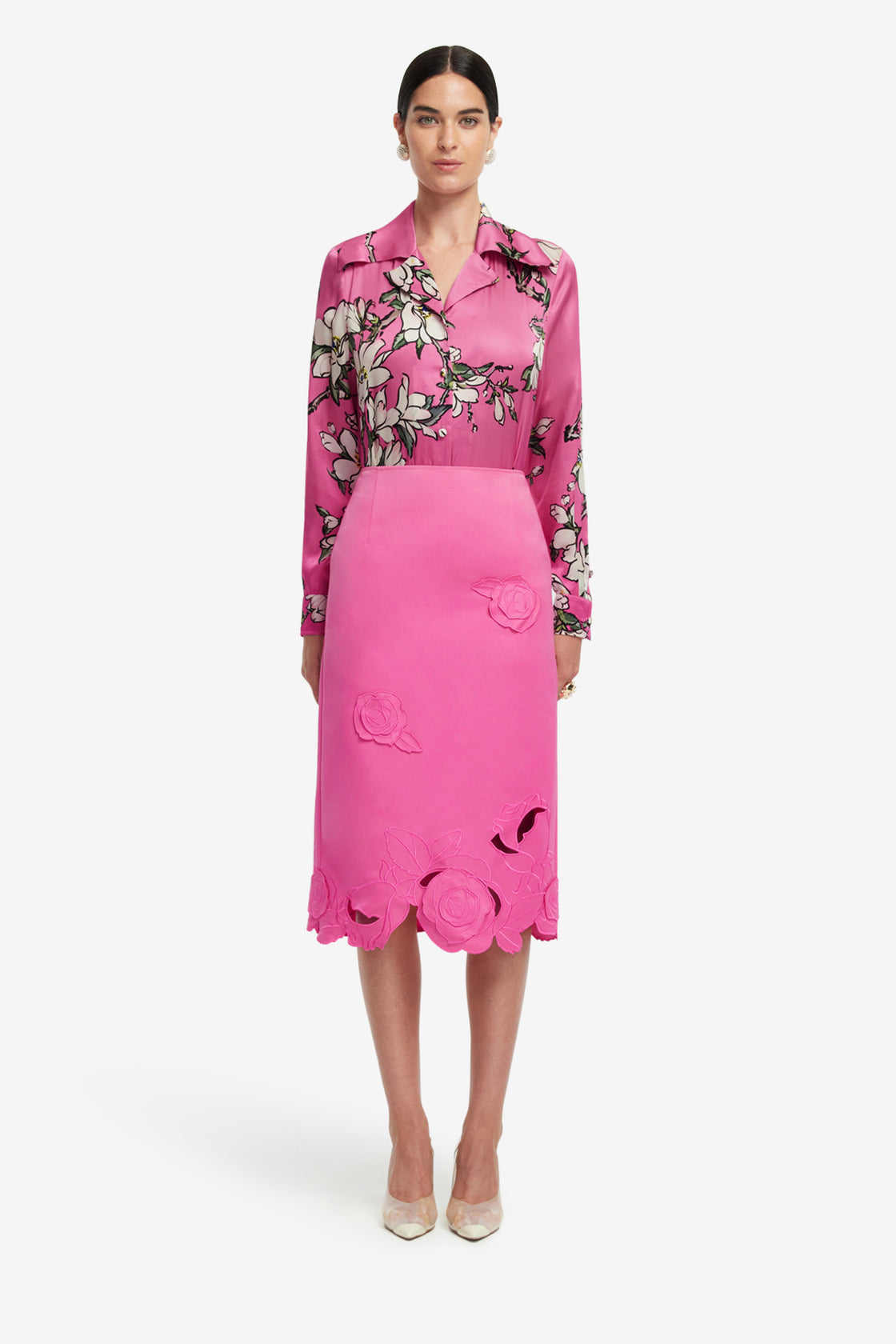 Exclusive LEO LIN Carly Appliqué Midi Skirt - Pink