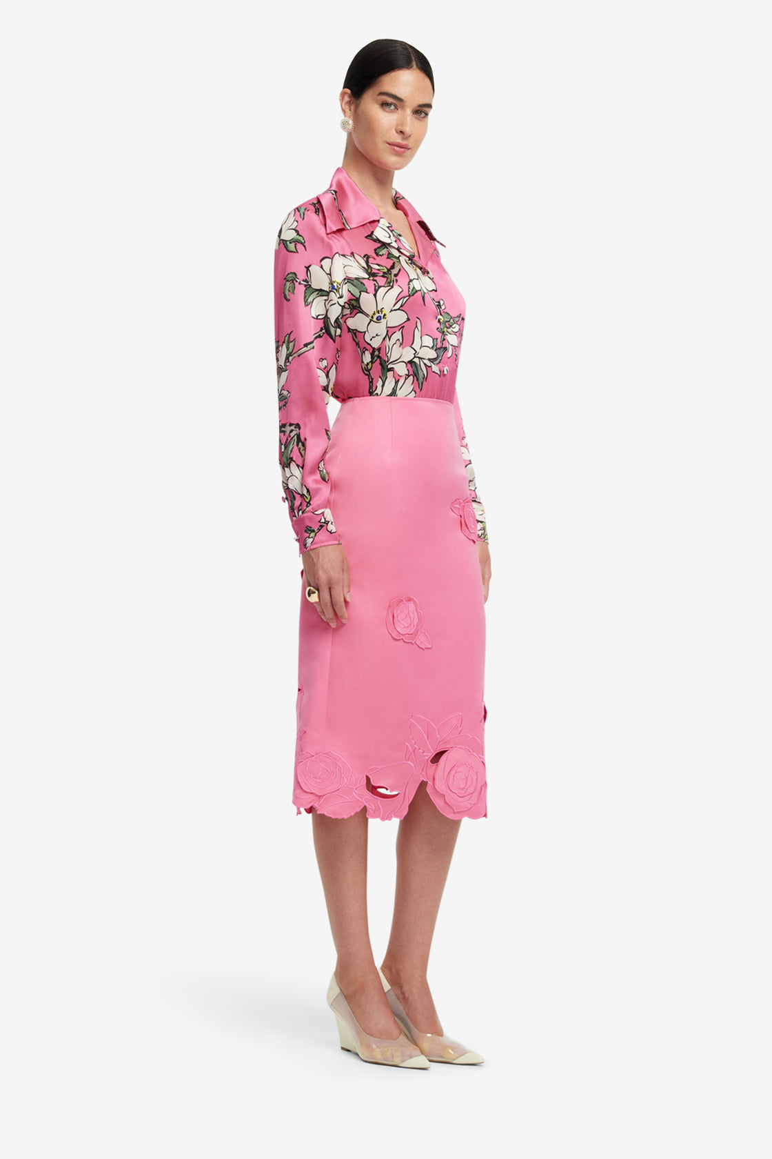 Exclusive LEO LIN Carly Applique Midi Skirt - Pink