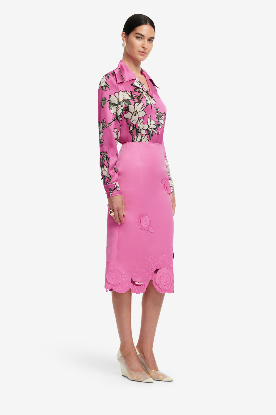 Exclusive LEO LIN Carly Appliqué Midi Skirt - Pink