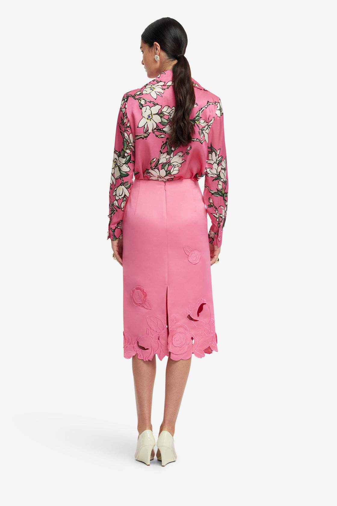 Exclusive LEO LIN Sandra Silk Blouse - Pink Magnolia Print