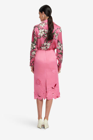 Exclusive LEO LIN Sandra Silk Blouse - Pink Magnolia Print