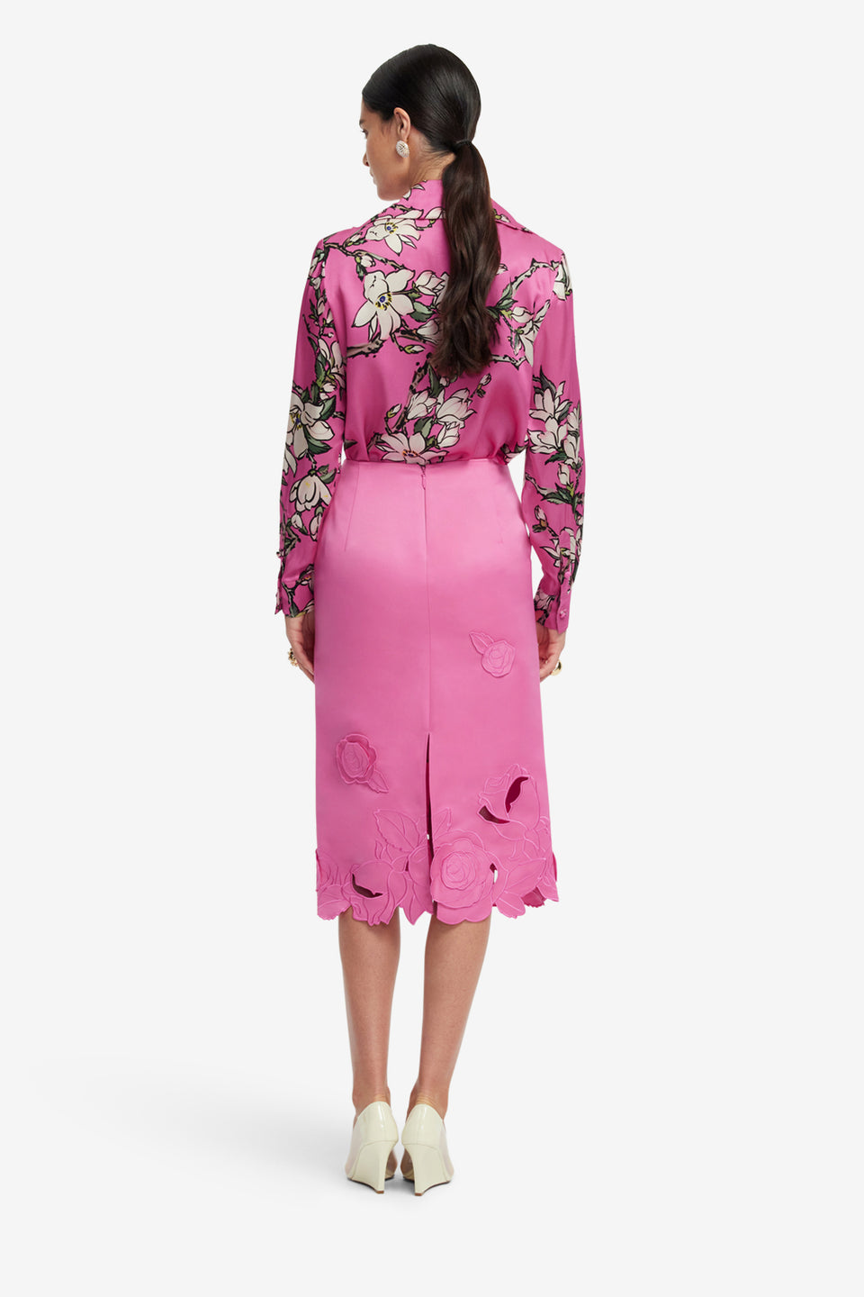 Exclusive LEO LIN Sandra Silk Blouse - Pink Magnolia Print