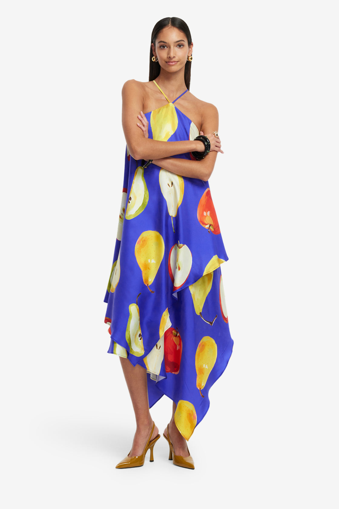 Exclusive LEO LIN Sally Halterneck Maxi Dress - Pear Print