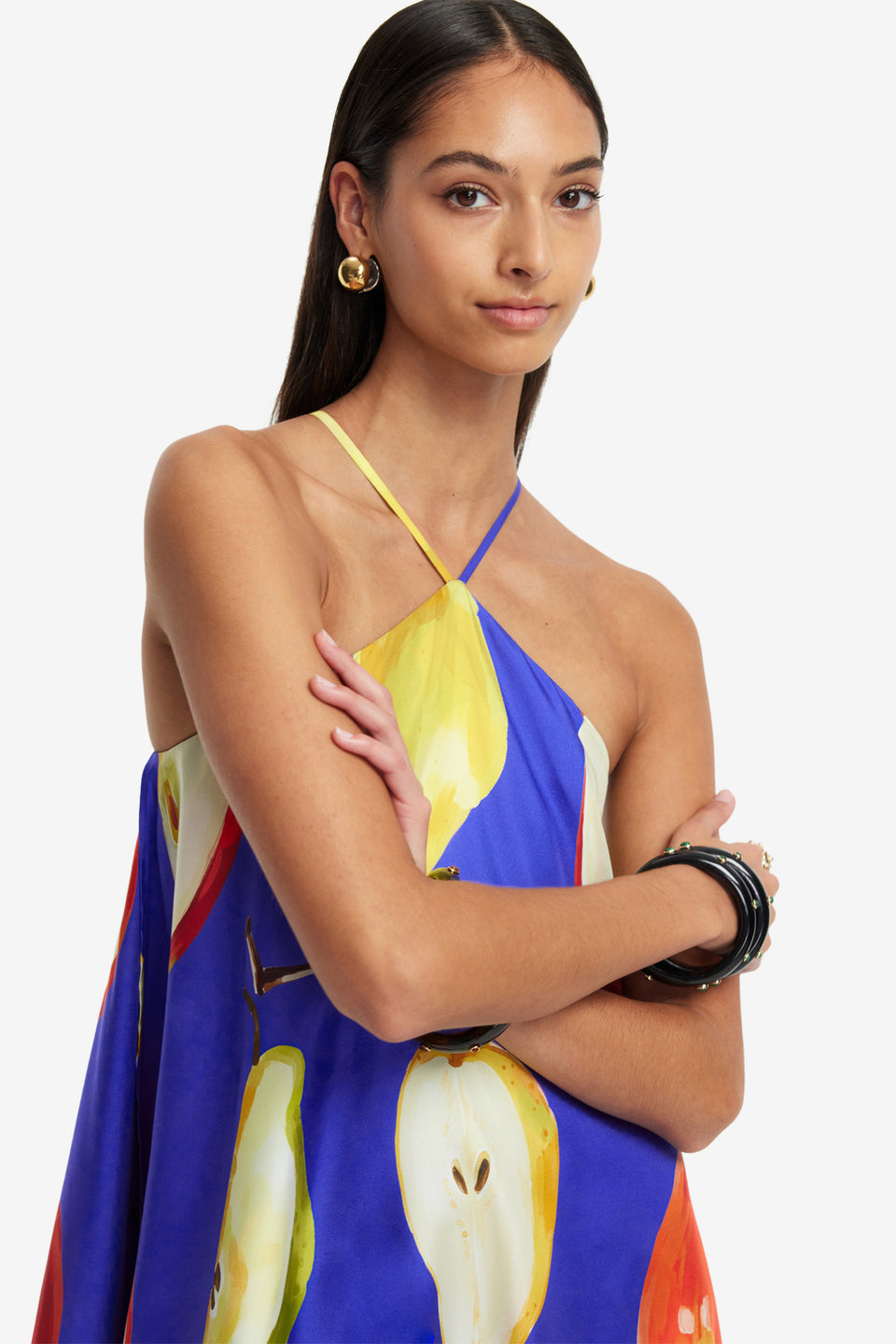 Exclusive LEO LIN Sally Halterneck Maxi Dress - Pear Print