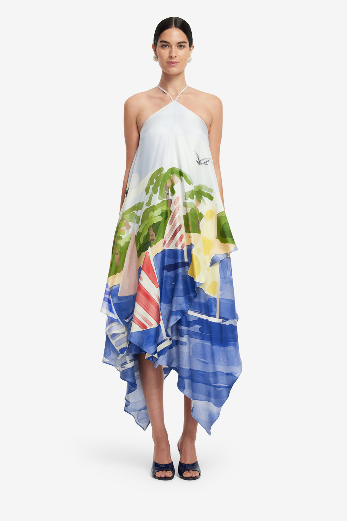 Exclusive LEO LIN Sally Halterneck Maxi Dress - Nautical Print