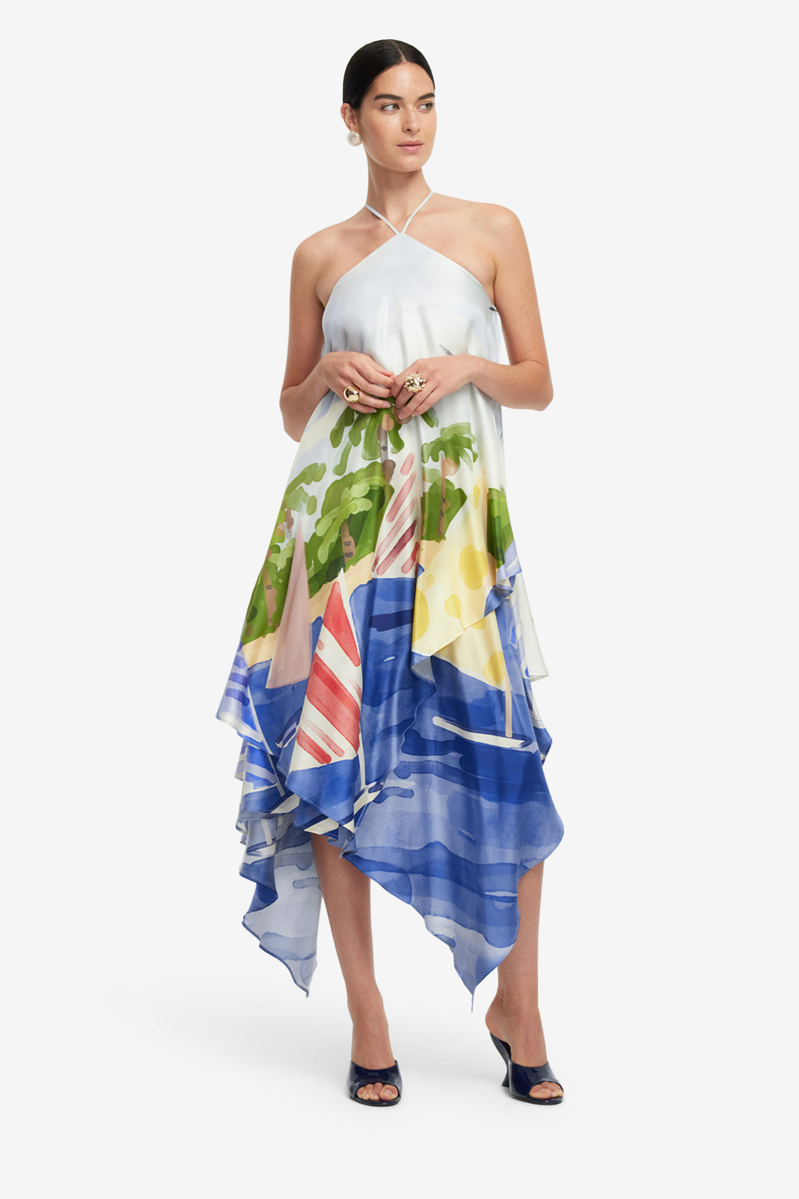 Exclusive LEO LIN Sally Halterneck Maxi Dress - Nautical Print