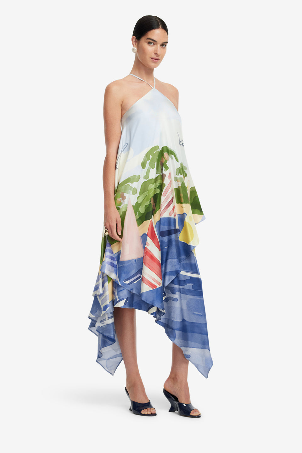 Exclusive LEO LIN Sally Halterneck Maxi Dress - Nautical Print