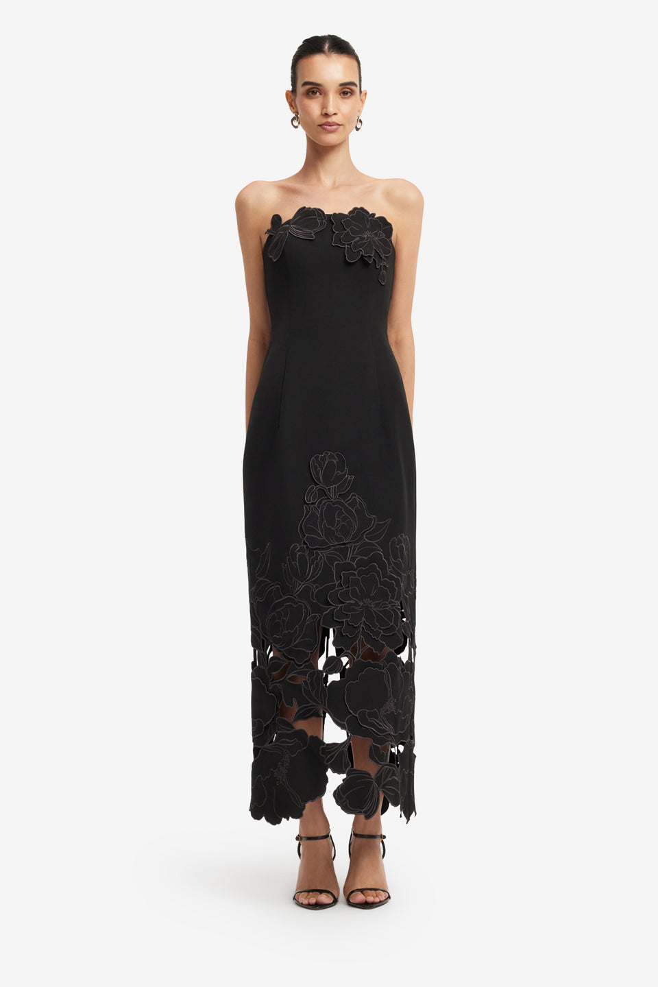 Exclusive LEO LIN Rayna Appliqué Bustier Maxi Dress - Ebony