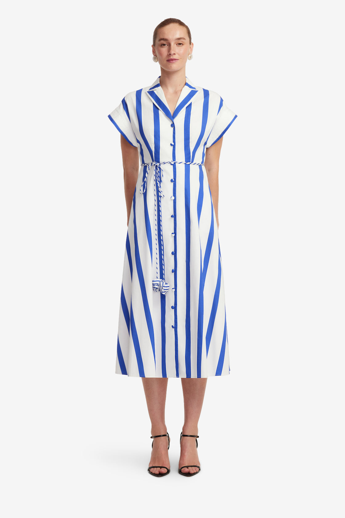 Exclusive LEO LIN Aubrey Striped Shirt Midi Dress - Navy