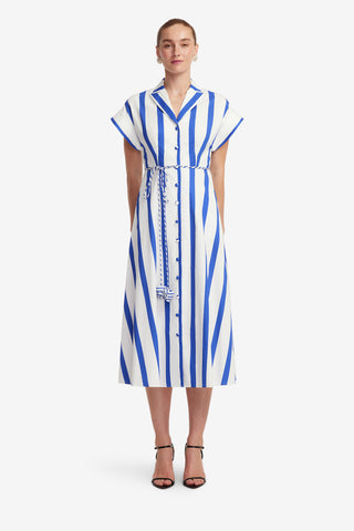 Exclusive LEO LIN Aubrey Striped Shirt Midi Dress - Navy