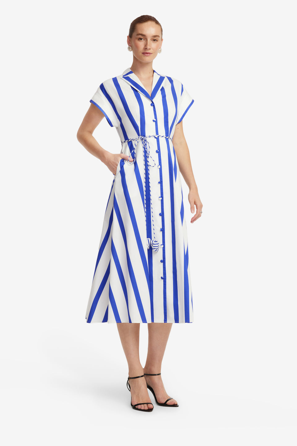 Exclusive LEO LIN Aubrey Striped Shirt Midi Dress - Navy