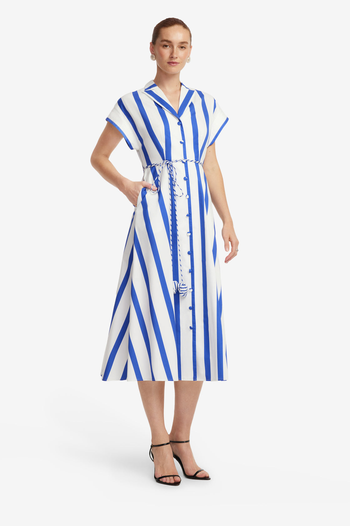 Exclusive LEO LIN Aubrey Striped Shirt Midi Dress - Navy