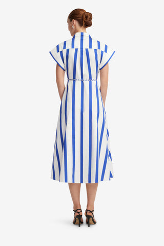 Exclusive LEO LIN Aubrey Striped Shirt Midi Dress - Navy