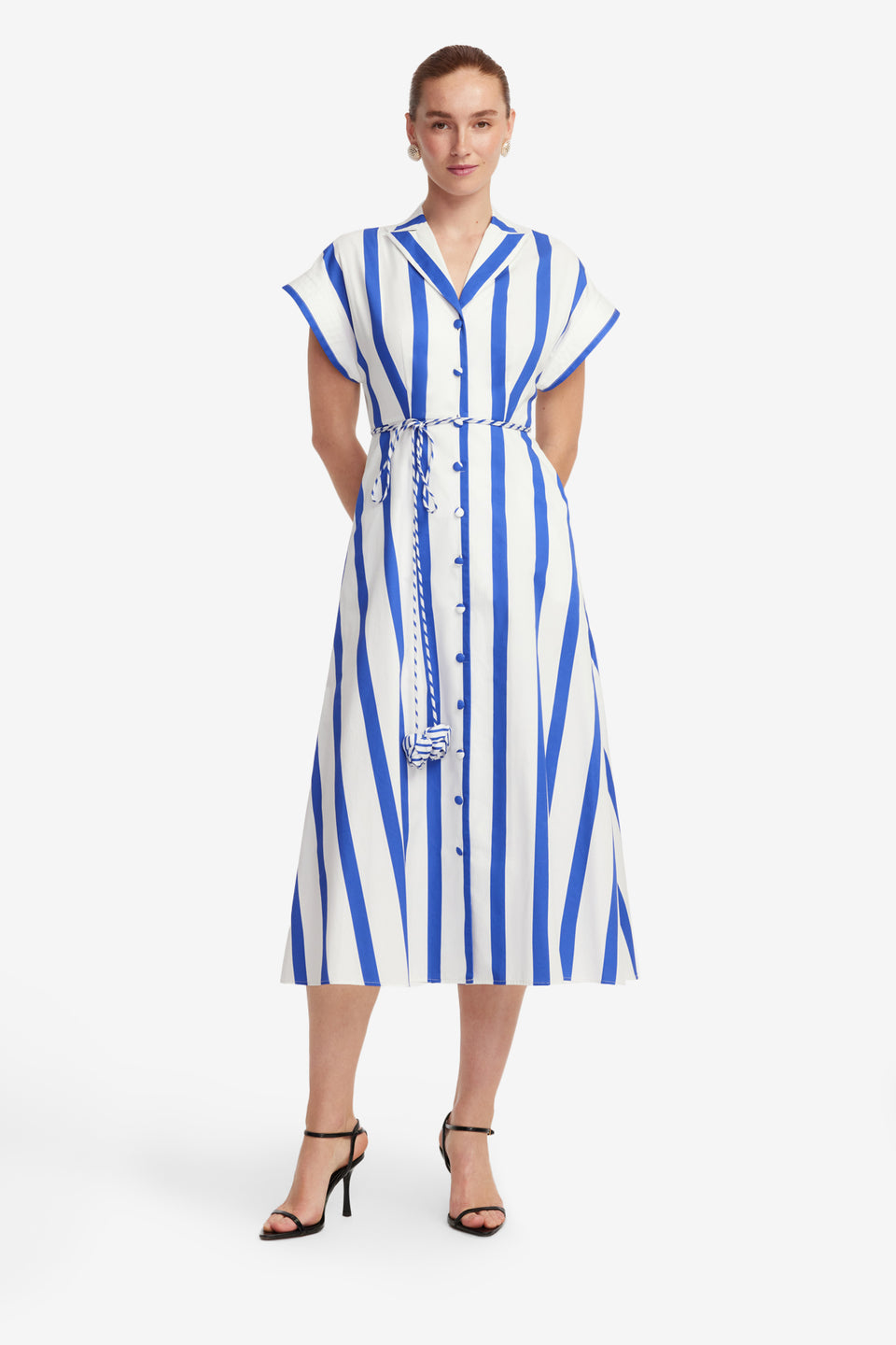 Exclusive LEO LIN Aubrey Striped Shirt Midi Dress - Navy