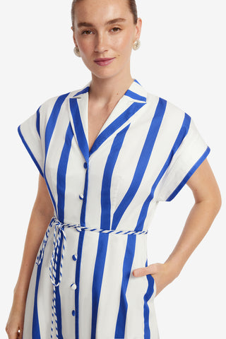 Exclusive LEO LIN Aubrey Striped Shirt Midi Dress - Navy